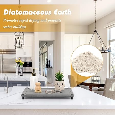 Stone Drying Counter Instant Dry Diatomaceous Earth Sink Caddy Organizer with Stainless Steel Feet (L White)