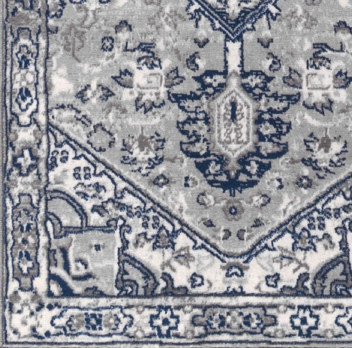 Modern Persian Vintage Medallion Light Grey/Navy Soft Area Rug