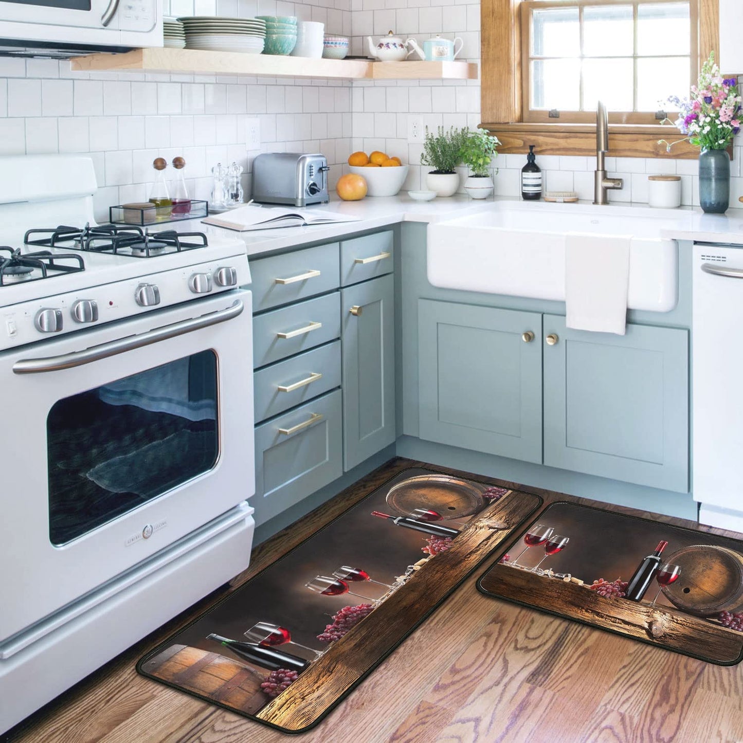 Set of 2 Wine Kitchen Decor Stain Resistant 17 x47.2+17inx30in