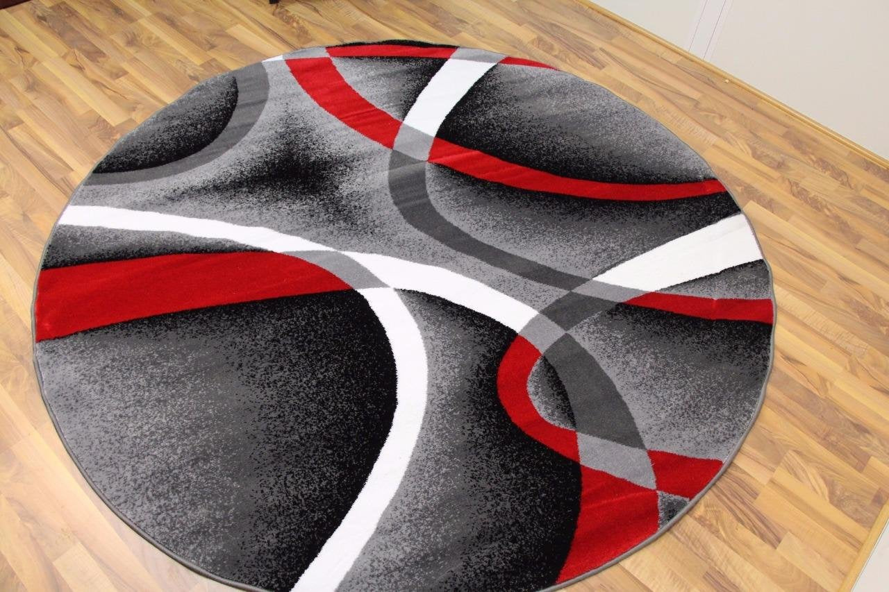 Abstract Swirls Grey Red Soft Area Rugs