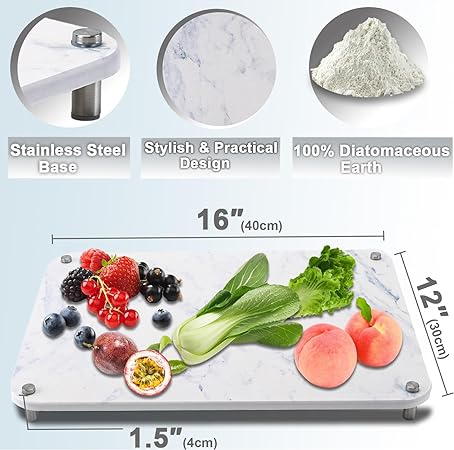 Super Absorbent Instantly – Stainless Steel Feet, Diatomaceous Earth Stone Dish Drying Mats, (12”x16”)