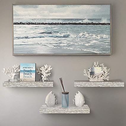 Floating Shelves for Wall - 3 Pack Coastal Beach Wall Decor for Bedroom, Bathroom, Nursery, Living Room, Office, Home & Kitchen