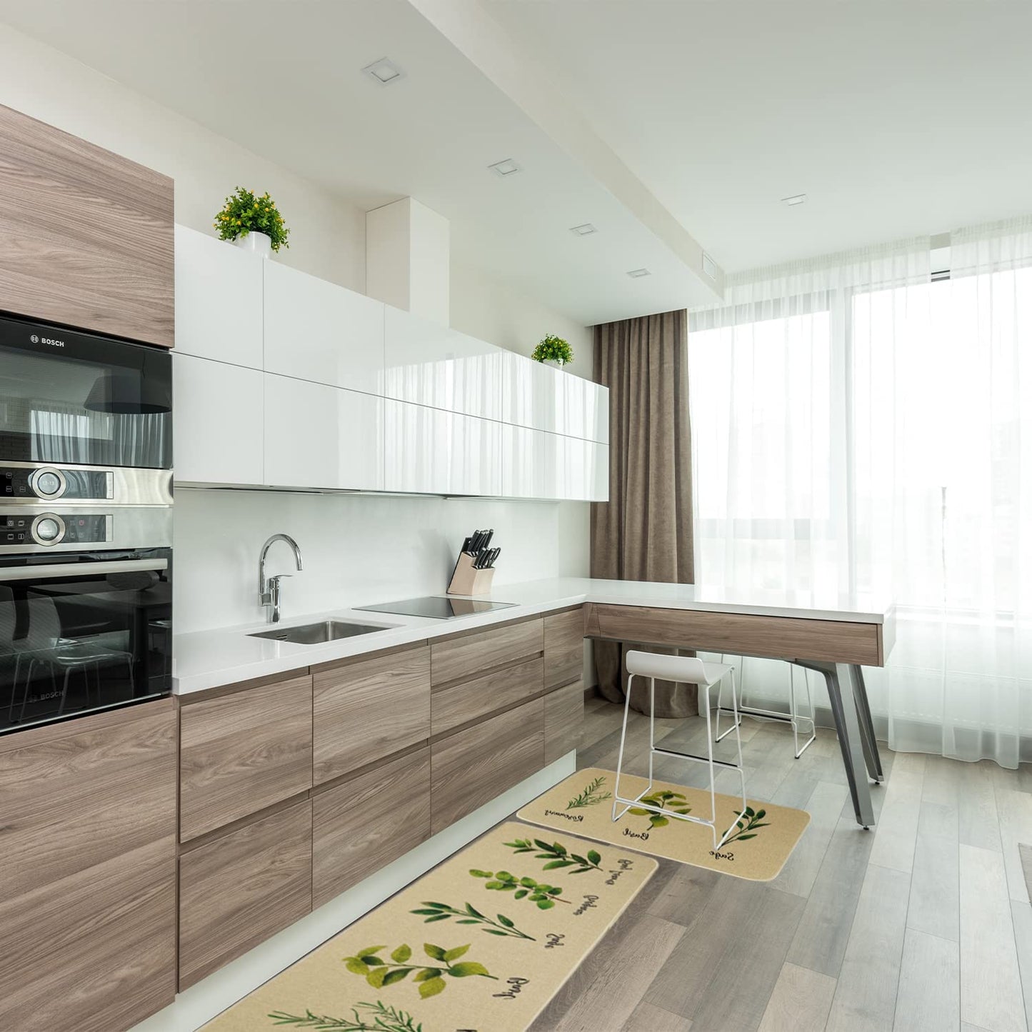 Set of 2- Plant Floral Butterfly Kitchen Rugs with Runner Decor Accessories Things - 17x30 and 17x48 Inch