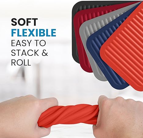 2 Pack (9"x12")Multi-Purpose & Versatile, Heat Resistant Silicone Trivets for Hot Pots and Pans - Black