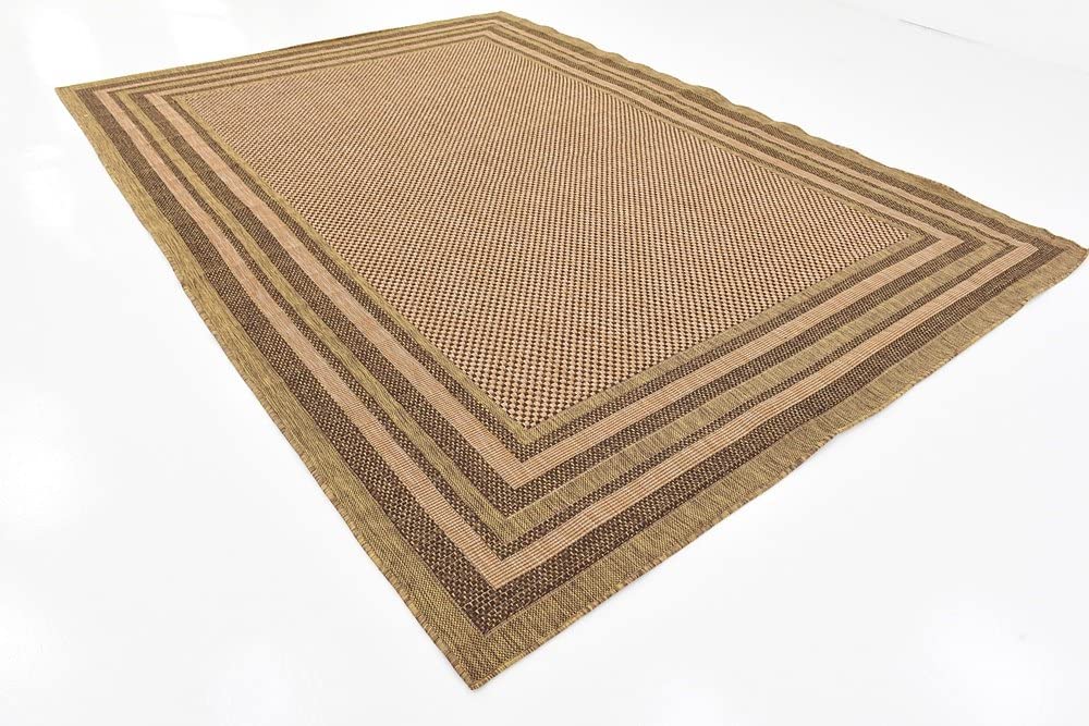 Outdoor Border Collection Solid Casual Transitional Light/Brown Area Rug
