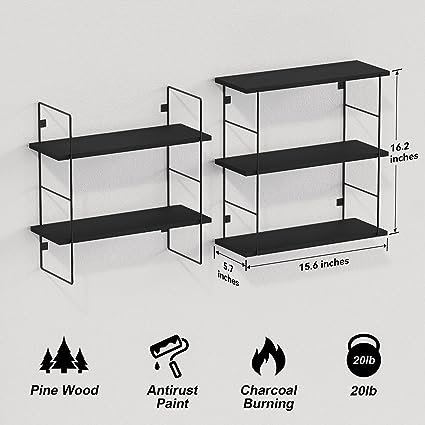 5 Pcs Wall MountedFloating Shelves with Metal Frame