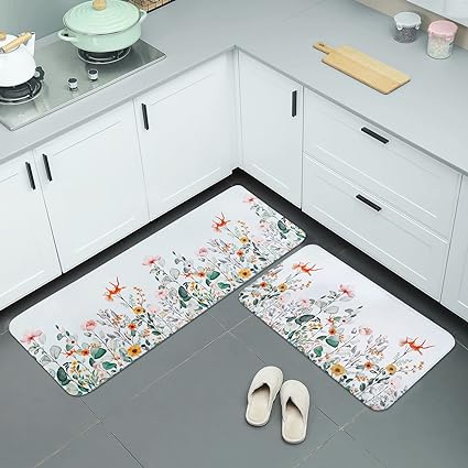 2 Pcs Valentines' Day, Black Kitchen Area Rug Set, Non Slip Backing, Absorbent Anti Fatigue Kitchen Mats