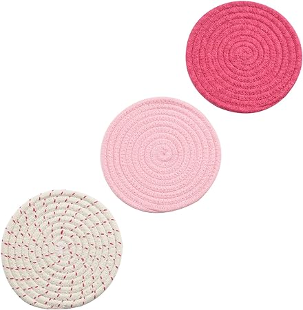 Kitchen Pot Holders Set Trivets Set 100% Pure Cotton Thread Weave Hot Pot Holders Set (Set of 3) Stylish Coasters, Hot Pads, Hot Mats, Spoon Rest for Cooking and Baking by Diameter 7 Inches (Blue)