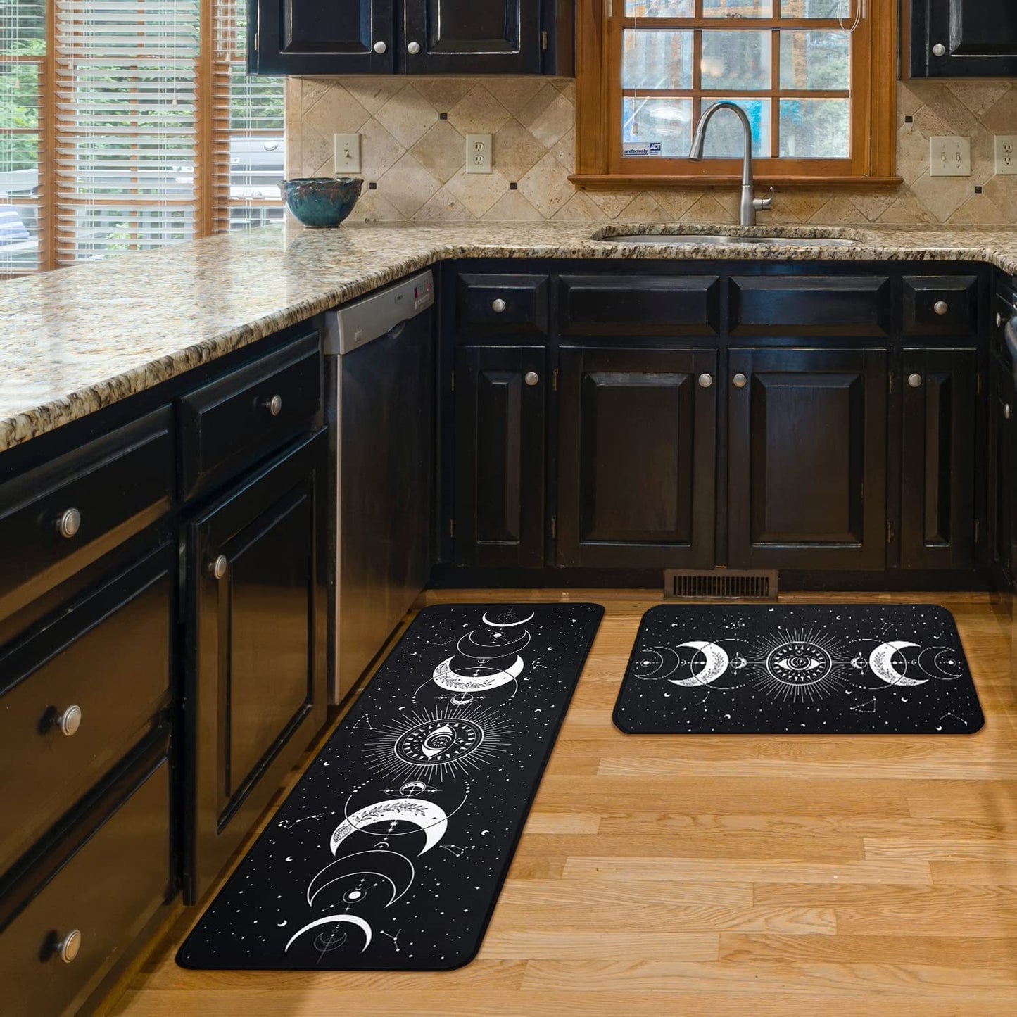 Set of 2- Plant Floral Butterfly Kitchen Rugs with Runner Decor Accessories Things - 17x30 and 17x48 Inch