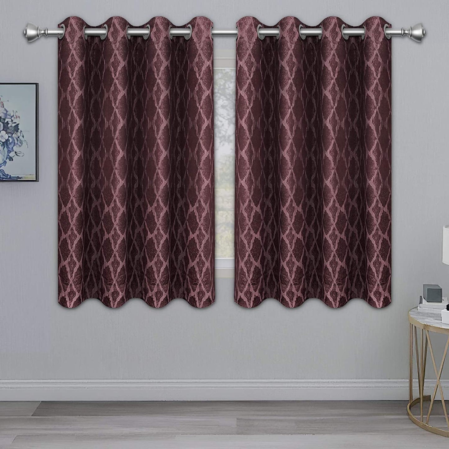 Jacquard Blackout Curtains for Bedroom, Cold/Heat/Sun Blocking and Noise Reduction Thermal Insulated Window Drapes, Camel, 52 x 63 inch Length, Set of 2 Grommet Curtain Panels