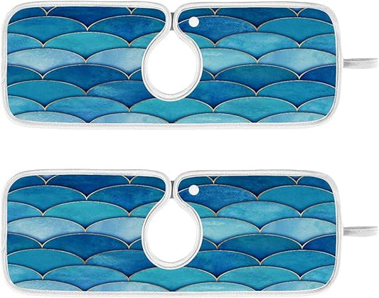 Absorbent Microfiber Faucet Sink Splash Guard Drip Catcher for Kitchen Bathroom Mat Blue 2pcs