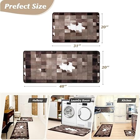 Non Skid Washable,Farmhouse Vintage Kitchen Rugs Set 20" x 31"+20" x 48",