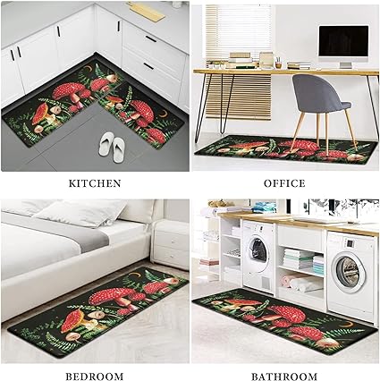 Sets of 2 Cushioned Anti-Fatigue Kitchen Rugs Non Slip Memory Foam Kitchen Mats and Rugs Waterproof Kitchen Floor Comfort Mats, 17'' x 47'' + 17'' x 30'', Brown