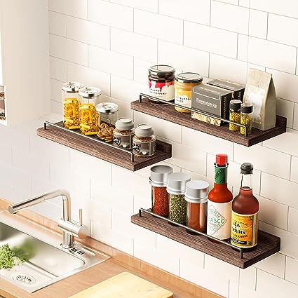 Floating Shelves for Wall Decor (Dark Brown, Set of 3)