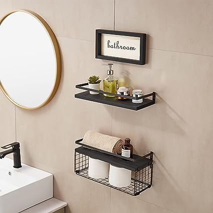 Hanging Bathroom Shelves Over Toilet with Wall Decorative Logo – White