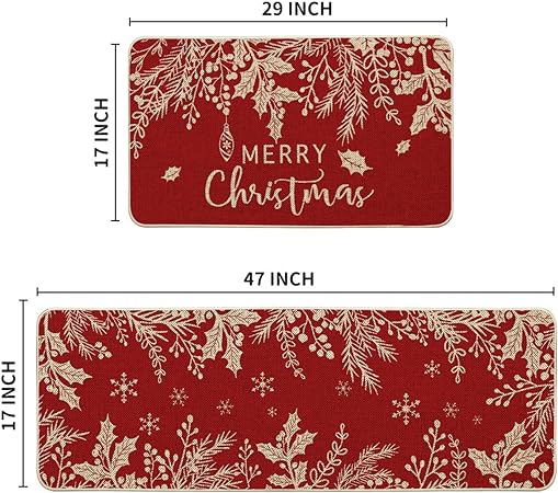 Holly Mistletoe Merry Christmas Doormat, 17x29 Inch