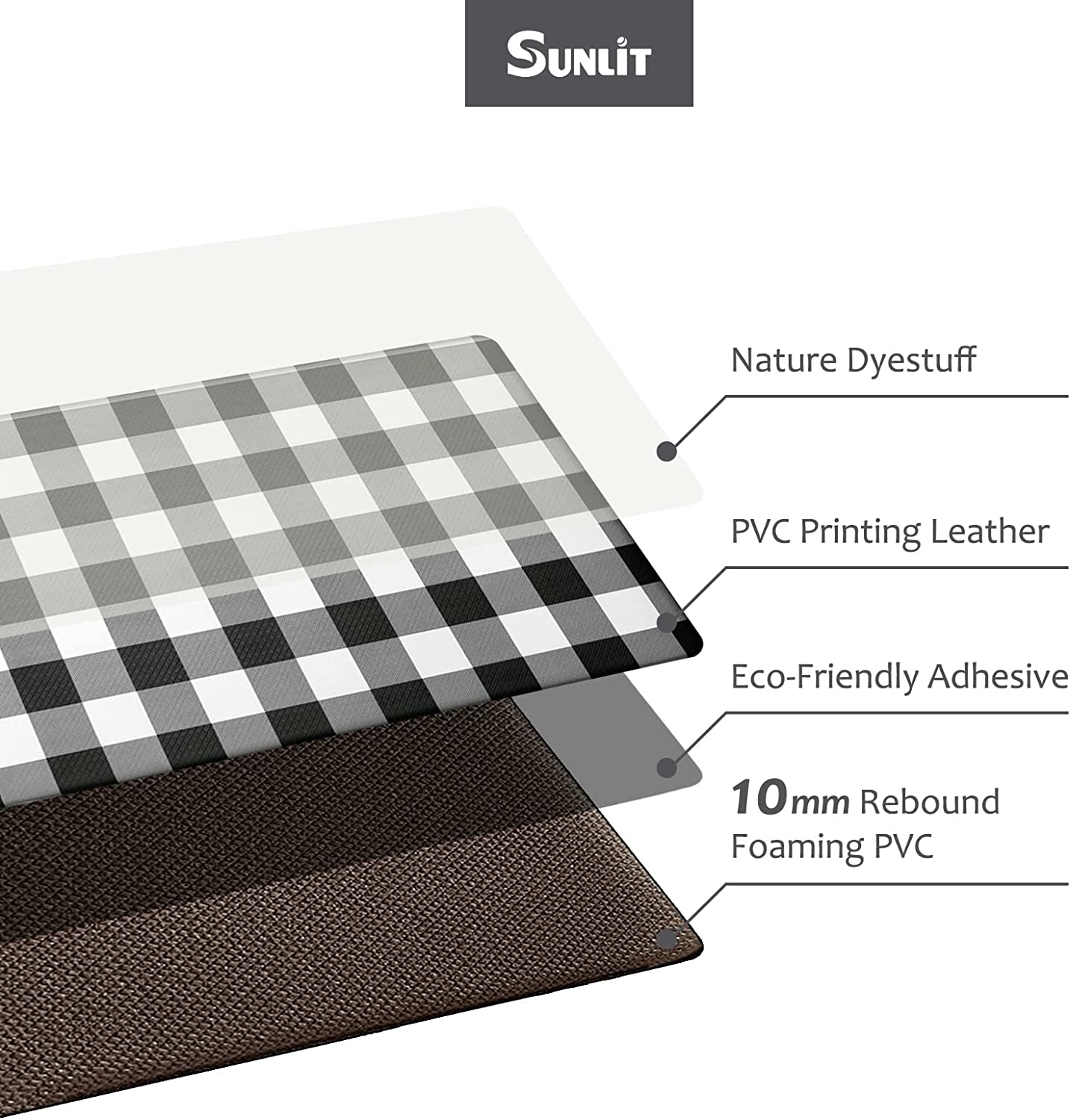 Set of 2 Anti Fatigue, Non Slip Waterproof Comfort, 0.4 Inch Thick, Gray and White Buffalo Plaid (Size:17"x28"&17"x47")