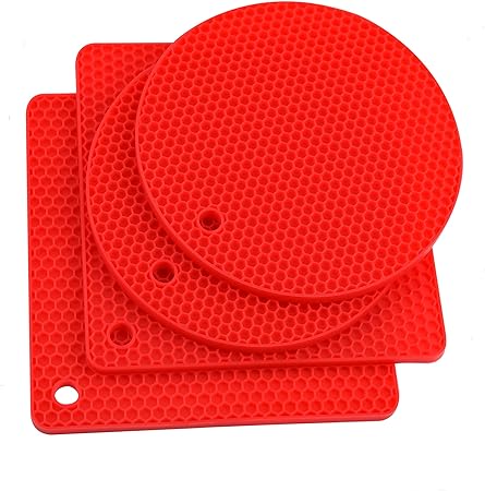 Silicone Trivets for Hot Dishes Heat Resistant Mats-- Non Slip Counter Protector Mat Pack 4 Black