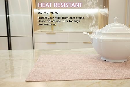 Placemat Set-Washable Elegant Table Mats for Dining Heat-Resistant Cloth Table. 13x19 - Pink