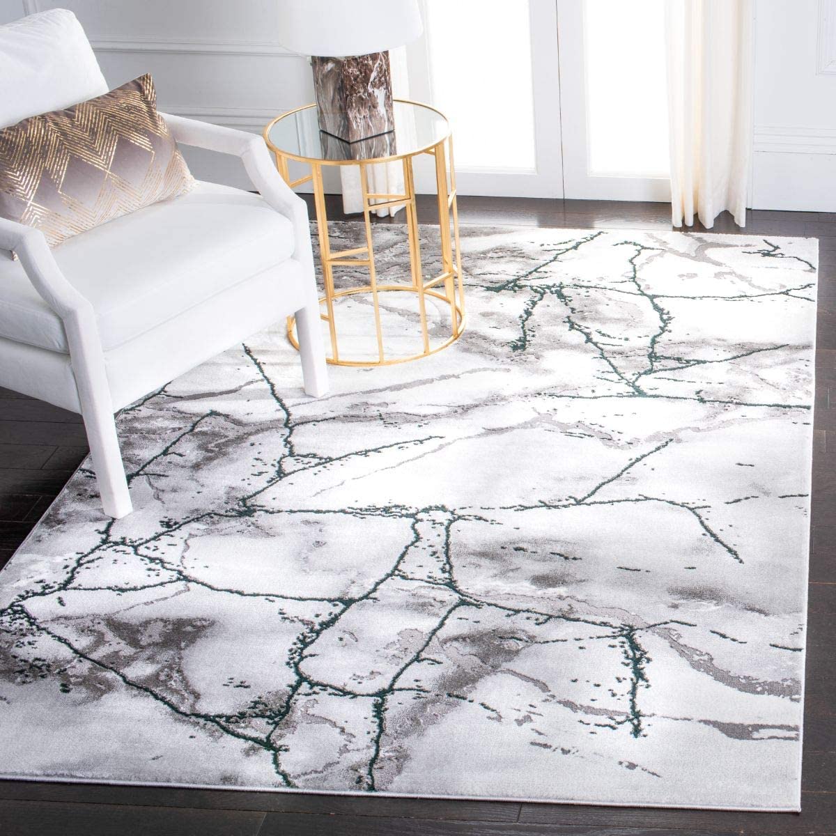 Modern Abstract Area Rug, Grey/Green