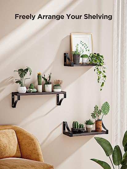 Set of 3 Floating Shelves with Heavy Duty Metal Frame, Hold up to 55lbs, Gray