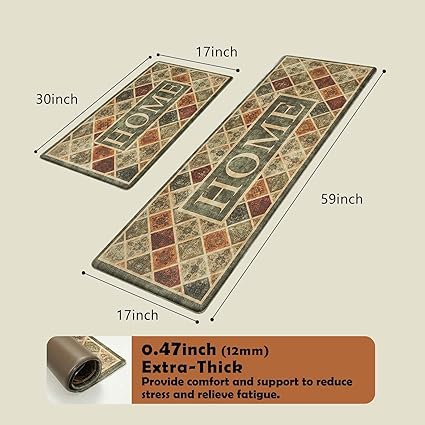 Colorful Stripe Anti Fatigue Non Slip Comfort Cushioned Standing Mat, 17"x47"+17"x30"