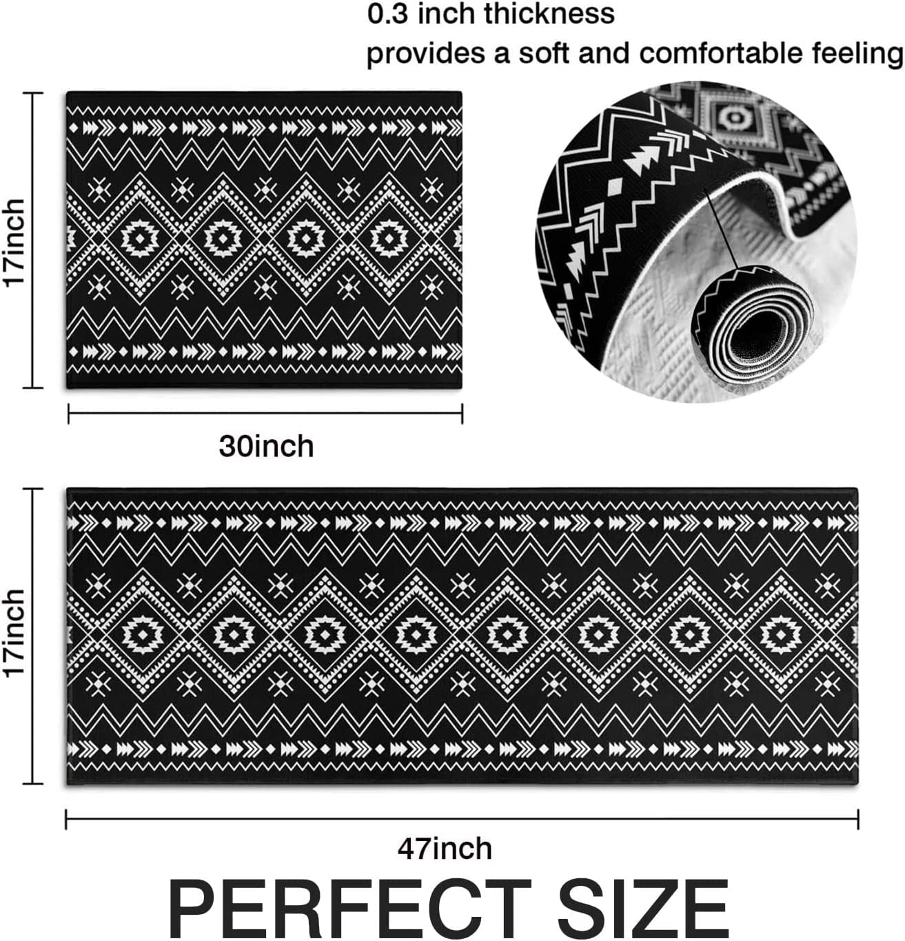 Anti Fatigue Non Slip Waterproof Washable Rug - 17x24+17x48inch Grey