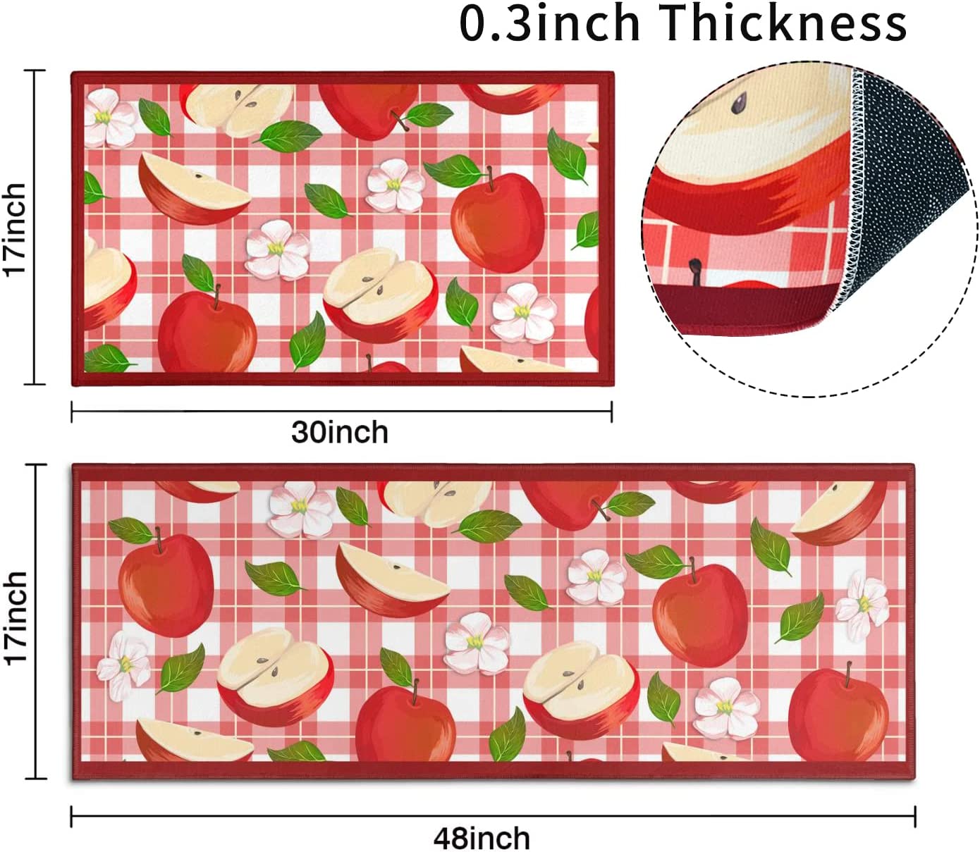 Set of 2- Plant Floral Butterfly Kitchen Rugs with Runner Decor Accessories Things - 17x30 and 17x48 Inch