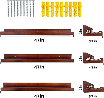 24 Inch Dark Walnut Solid Wood Floating Shelves Wall Mounted Set of 3, 3 Different Sizes