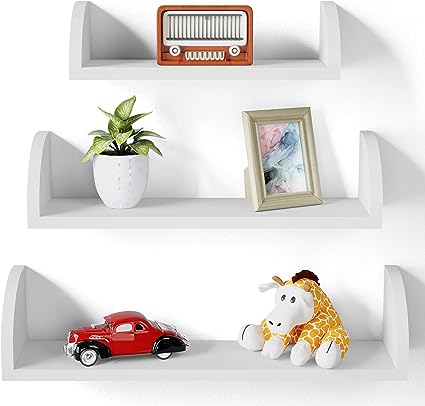 Nursery Wall Shelves Set of 3, Solid Wood Shelves for Bedroom, Living Room, Kitchen, Bathroom - White