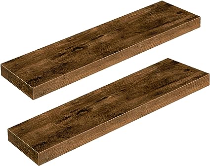 Decorative Long Wall Shelf Set of 2, 31.5 inch, Rustic Brown FSHR8001S2