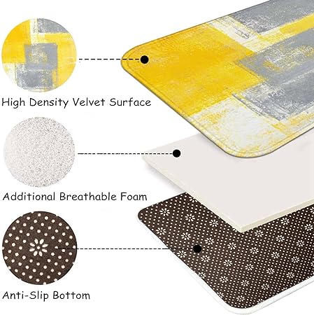 2 Pieces Abstract Anti Fatigue Non Slip Foam Cushioned Blue and Brown Art Painting Comfort Indoor Floor Mat, (17"x48"+17"x24")