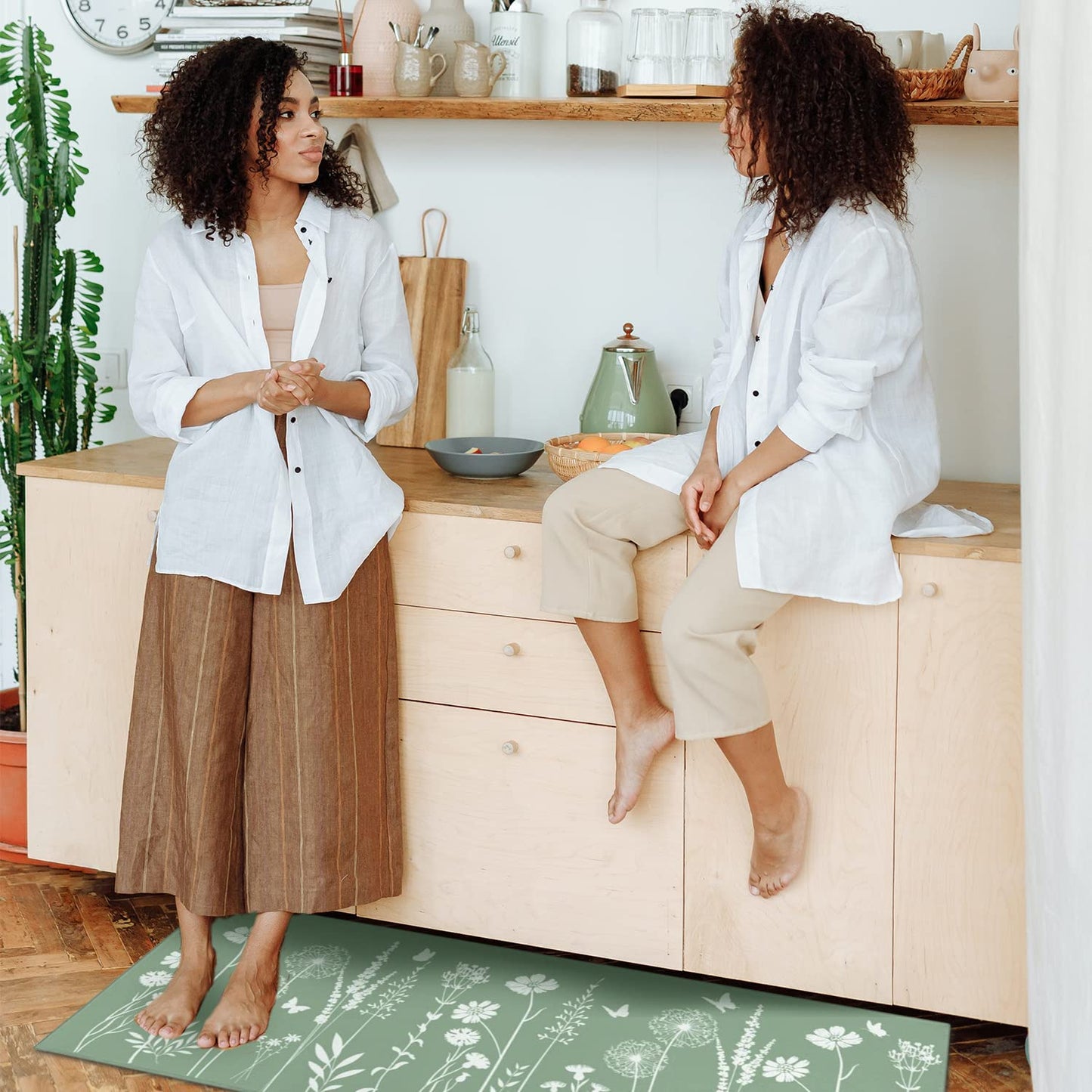 Set of 2- Plant Floral Butterfly Kitchen Rugs with Runner Decor Accessories Things - 17x30 and 17x48 Inch