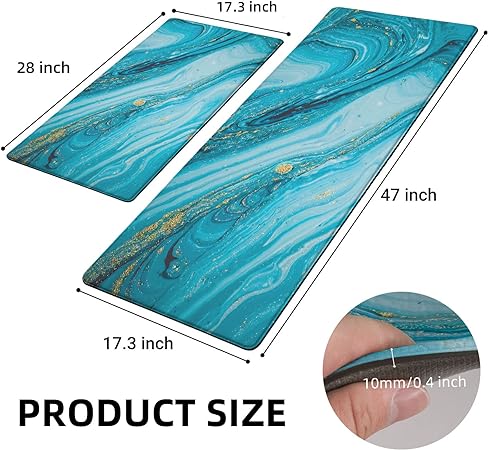 Sets 2 Gold Marble Abstract Cushioned Anti-Fatigue Non-Slip Memory Foam Comfort Standing Mat,  17.3''x 28''+17.3'' x 47''