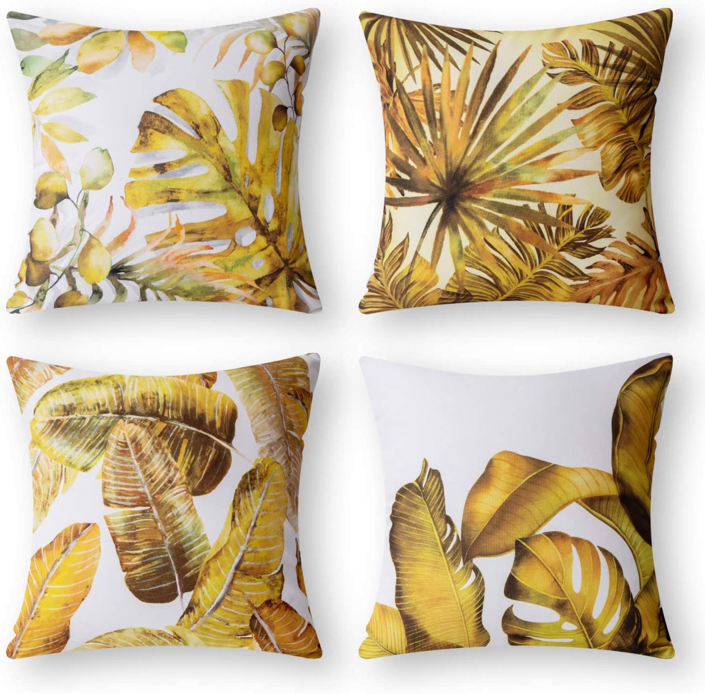 Set of 4 Tropical Palm Leaves Plant Printed Throw Pillow Case Cushion Cover