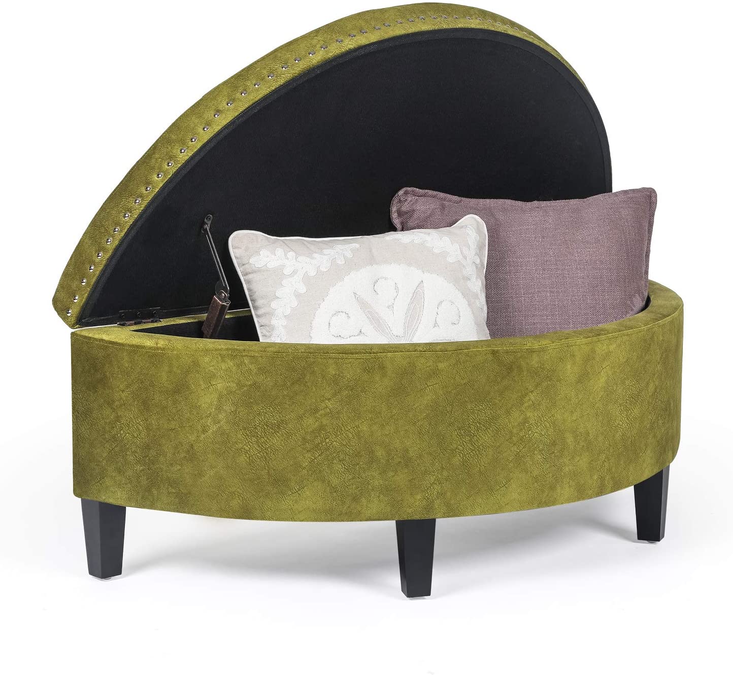 Storage Ottoman Bench Tufted Half Moon Bench for Entryway Living Room