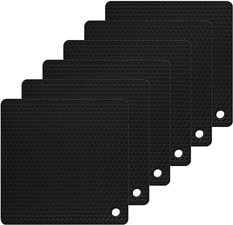 Silicone Trivets for Hot Dishes, Multi Purpose Heat Resistant Mats Set of 6 Black