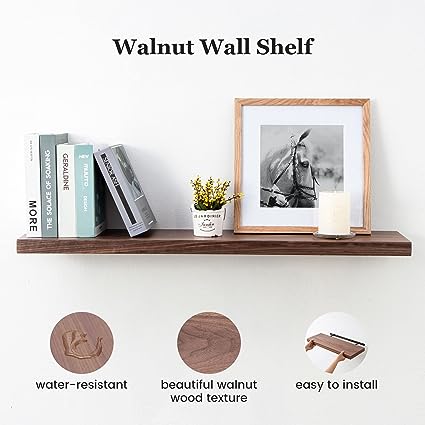 8 Inch Deep Rustic Natural Oak Wood Wall Shelves for Storage, Wall Mounted Wooden Display Shelving for Bedroom, Living Room, 24'' x 8'' Shelves, Natural Oak Color, Set of 2