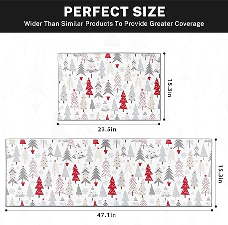 Non Skid Washable Set of 2, Winter Kitchen Decor Floor Mat Under Sink Mat Throw Rug for Doormat