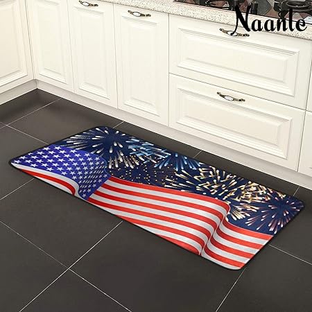 4th of July Anti Fatigue American Flag Non Slip Absorbent Floor Carpet Yoga Mat  (3' in Diameter)