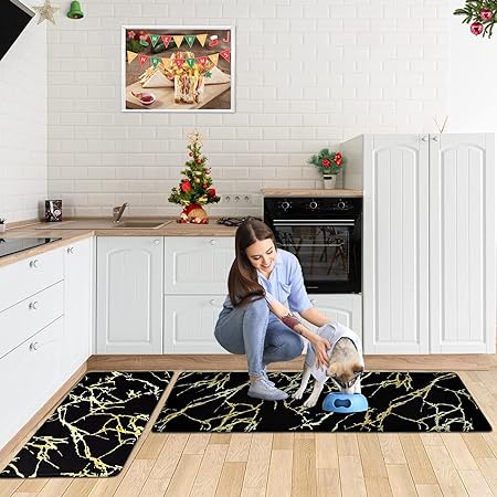 Cushioned Anti-Fatigue Waterproof Non-Slip Kitchen Mats and Rugs, 17''x47'' + 17''x30''