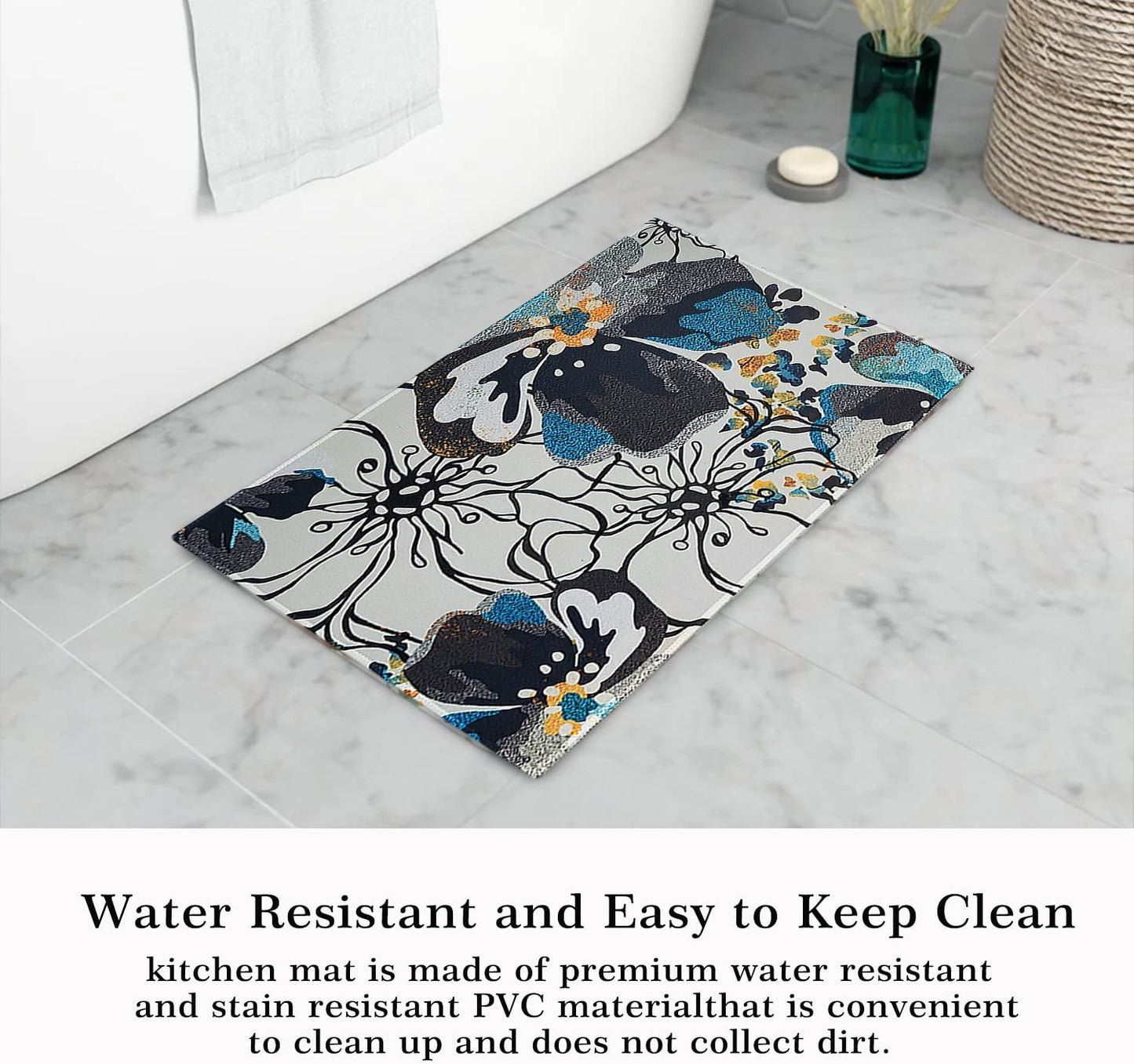 Anti Fatigue Non Slip Waterproof Washable Rug - 17x24+17x48inch Grey