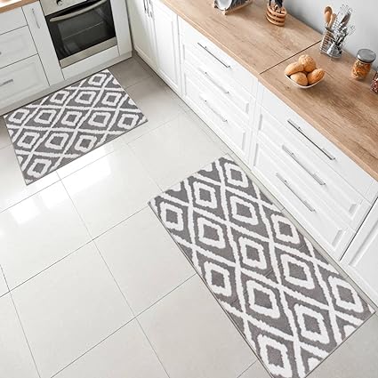 2 Piece, Non Slip Kitchen Runner Rug with TPR Backing, 100% Polypropylene 48x20in/30x20in