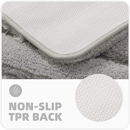 Absorbent Non-Slip Plush Bath Mat for Tub, Shower, and Bath Room 16" x 24", Silver Grey