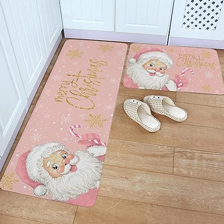 Non SlipTeal Golden-Yellow Pumpkins Fall Maple Leaf Botanical Anti-Fatigue Kitchen Rugs Set of 2,