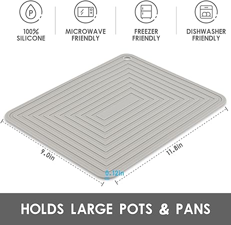 Silicone Trivets for Hot Pots and Pans-Trivets for Hot Dishes-Heat Resistant Mat for Countertops, Kitchen Small Dish Drying Mat, Silicone Pot Holders-Hot Pads for Kitchen Set 2 Black