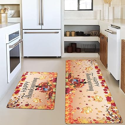 Ocean Themed Waterproof Non Slip Kitchen Floor Mats Coastal Beach Anti Fatigue Mat Seashell Coral Starfish Decorative Mat for Home Kitchen Sink EntranceSet of 2