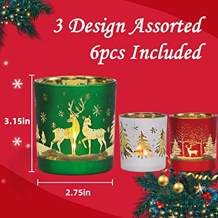 Set of 12 Glass Christmas Votive Candle Holders