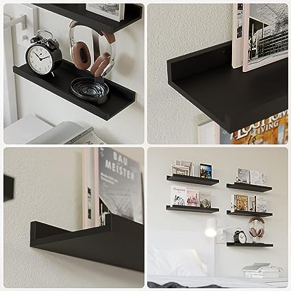 5 Set Floating Wall Mounted Shelves, Black