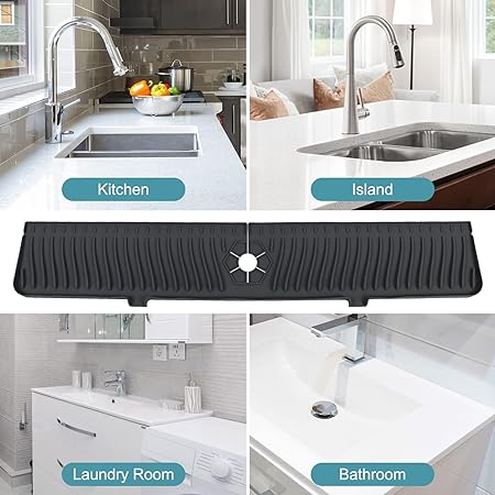 30" Sink Longer Silicone Faucet Handle Drip Catcher Tray (Black)